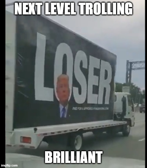 Next level trolling | NEXT LEVEL TROLLING; BRILLIANT | image tagged in trump,loser,election 2020 | made w/ Imgflip meme maker