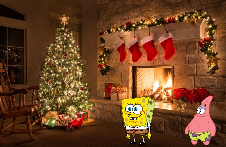 High Quality Christmas spongbob and patrick house Blank Meme Template