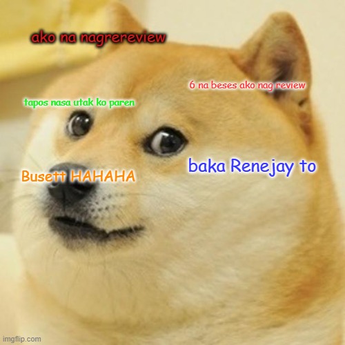 Doge Meme | ako na nagrereview; 6 na beses ako nag review; tapos nasa utak ko paren; baka Renejay to; Busett HAHAHA | image tagged in memes,doge | made w/ Imgflip meme maker