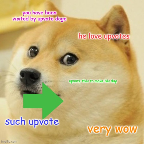 Doge Meme | you have been visited by upvote doge; he love upvotes; upvote this to make his day; such upvote; very wow | image tagged in memes,doge | made w/ Imgflip meme maker