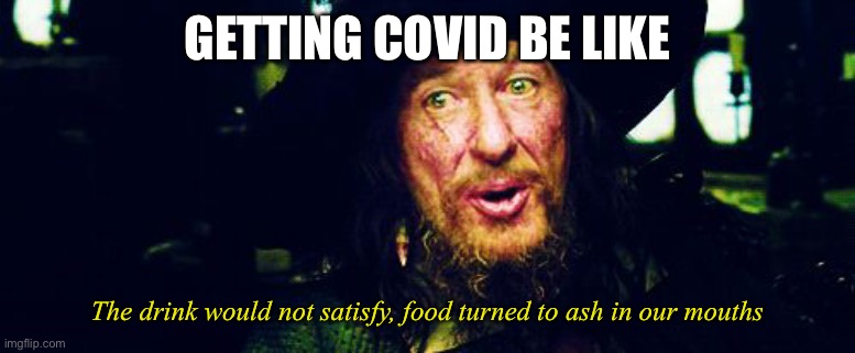 Idk lol | GETTING COVID BE LIKE; The drink would not satisfy, food turned to ash in our mouths | image tagged in barbossa guidelines,covid-19 | made w/ Imgflip meme maker