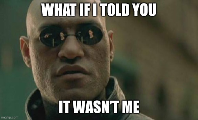 Matrix Morpheus Meme | WHAT IF I TOLD YOU IT WASN’T ME | image tagged in memes,matrix morpheus | made w/ Imgflip meme maker