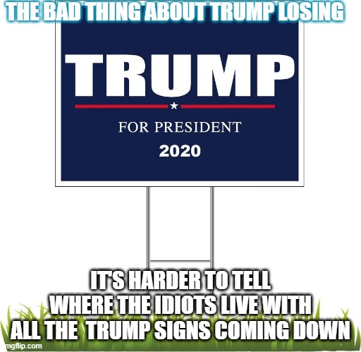 If God was here he'd tell it to your face...   man you're some kind of sinner | THE BAD THING ABOUT TRUMP LOSING; IT'S HARDER TO TELL WHERE THE IDIOTS LIVE WITH ALL THE  TRUMP SIGNS COMING DOWN | image tagged in election 2020 | made w/ Imgflip meme maker