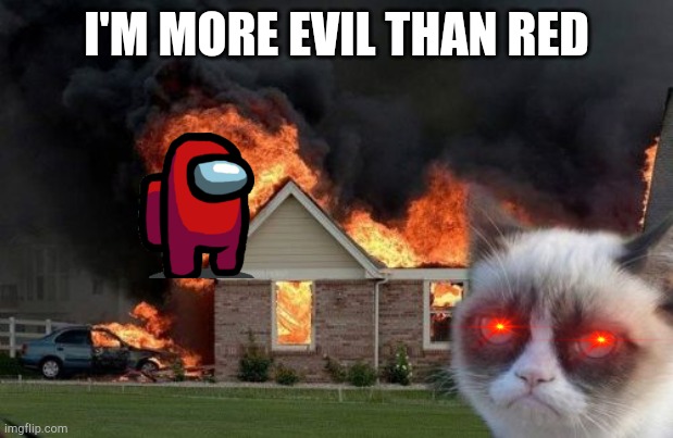 Red has a better | I'M MORE EVIL THAN RED | image tagged in memes,burn kitty,grumpy cat,among us | made w/ Imgflip meme maker