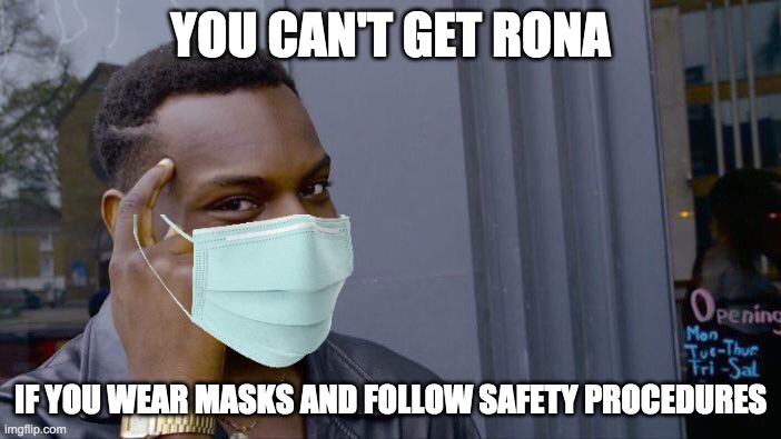 Roll Safe Think About It Meme | YOU CAN'T GET RONA; IF YOU WEAR MASKS AND FOLLOW SAFETY PROCEDURES | image tagged in memes,roll safe think about it | made w/ Imgflip meme maker
