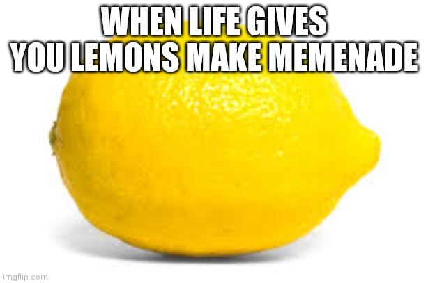 Not on memenade I think but still here | WHEN LIFE GIVES YOU LEMONS MAKE MEMENADE | image tagged in when life gives you lemons x | made w/ Imgflip meme maker