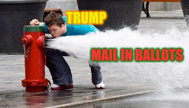 Runoff Elections | TRUMP; MAIL IN BALLOTS | image tagged in drinking from fire hydrant,impossible,against,try | made w/ Imgflip meme maker