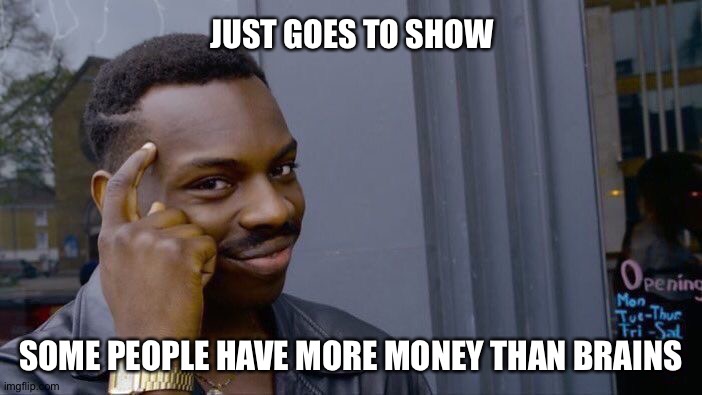 Roll Safe Think About It Meme | JUST GOES TO SHOW SOME PEOPLE HAVE MORE MONEY THAN BRAINS | image tagged in memes,roll safe think about it | made w/ Imgflip meme maker