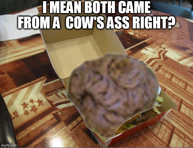 I MEAN BOTH CAME FROM A  COW'S ASS RIGHT? | made w/ Imgflip meme maker