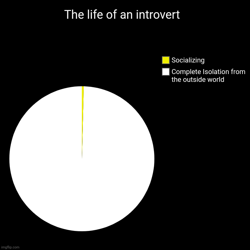 Life of an introvert | The life of an introvert  | Complete Isolation from the outside world, Socializing | image tagged in charts,pie charts,introvert | made w/ Imgflip chart maker