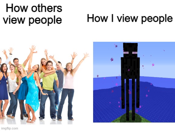 Dont look them in the eye | How others view people; How I view people | image tagged in minecraft,autism | made w/ Imgflip meme maker