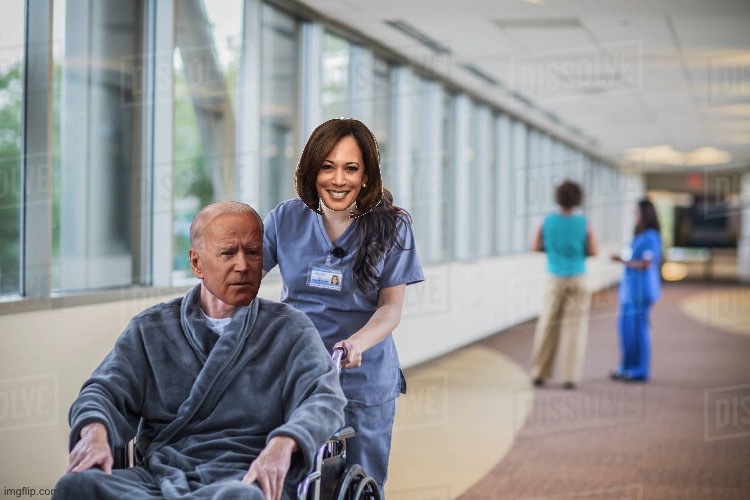 Poor Sleepy Joe is already on his way out | image tagged in nurse pushing old man wheelchair,memes,joe biden,kamala harris,democrats,politics | made w/ Imgflip meme maker