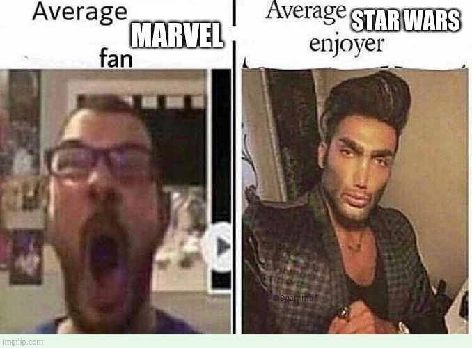 Marvel kinda dope tho | STAR WARS; MARVEL | image tagged in average blank fan vs average blank enjoyer,marvel,star wars,marvel cinematic universe,starwars | made w/ Imgflip meme maker