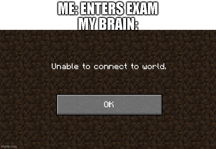 unable to connect to world | ME: ENTERS EXAM
MY BRAIN: | image tagged in lol so funny | made w/ Imgflip meme maker