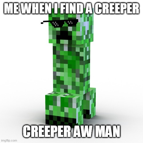CREEPER AW MAN | ME WHEN I FIND A CREEPER; CREEPER AW MAN | image tagged in creeper aw man | made w/ Imgflip meme maker