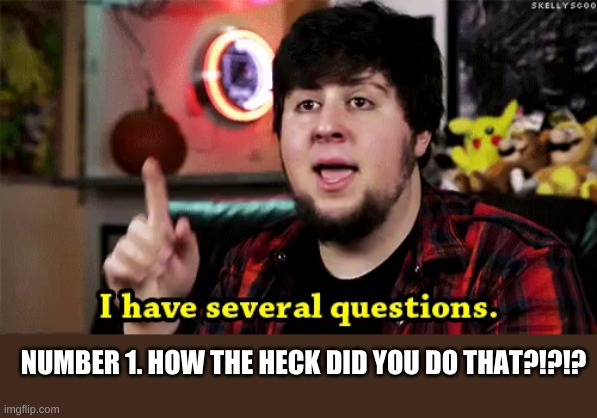 i have several questions | NUMBER 1. HOW THE HECK DID YOU DO THAT?!?!? | image tagged in i have several questions | made w/ Imgflip meme maker