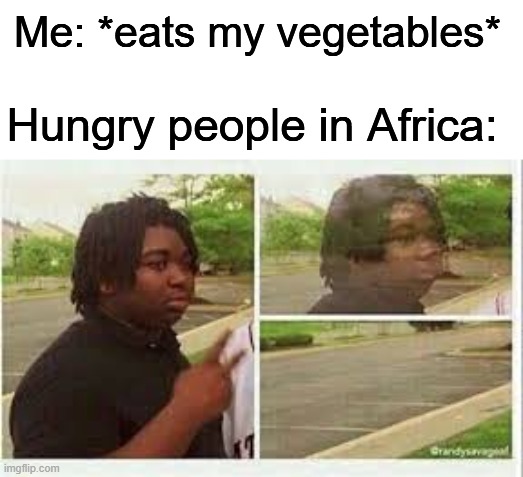 No moar Hunger | Me: *eats my vegetables*; Hungry people in Africa: | image tagged in vanishing person | made w/ Imgflip meme maker