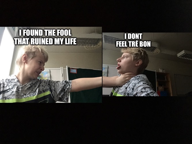 Very good |  I FOUND THE FOOL THAT RUINED MY LIFE; I DONT FEEL TRÉ BON | image tagged in funny,meme | made w/ Imgflip meme maker