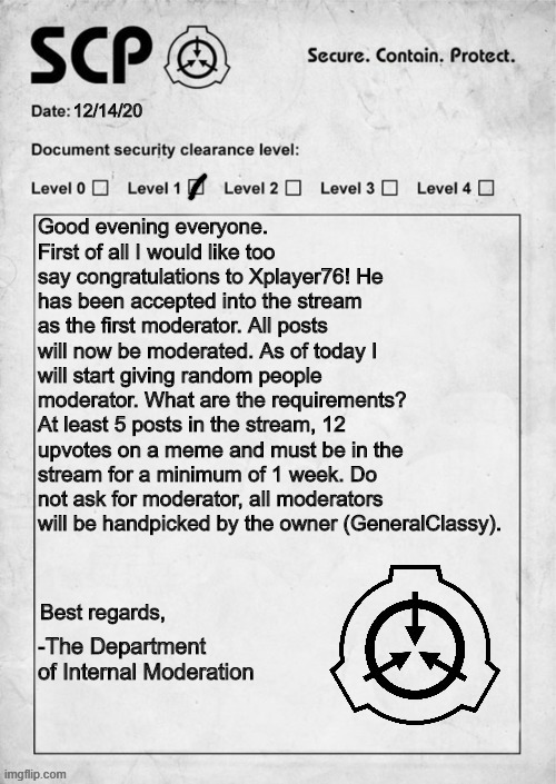 A bit late I will admit but the requirements have arrived nonetheless! | image tagged in scp,moderation,moderator requirements,requirements,stream,i am on cocaine | made w/ Imgflip meme maker