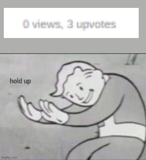 0 views and 3 upvotes !!?!?!?!??! | image tagged in fallout hold up,memes,funny memes | made w/ Imgflip meme maker