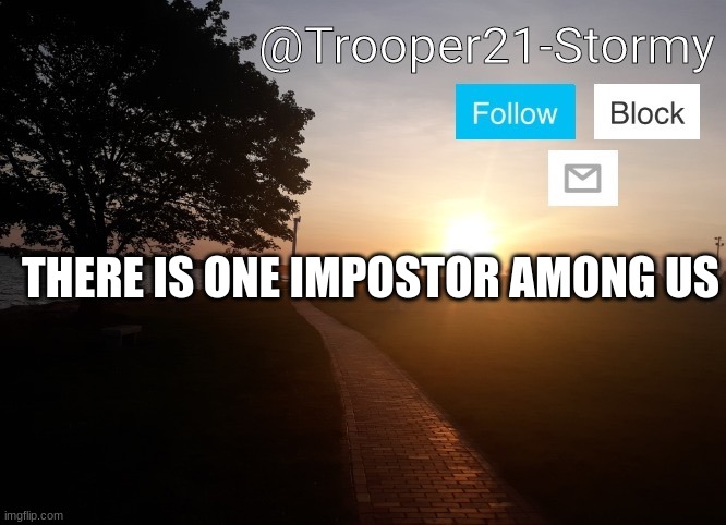 trooper21-stormy announcement | THERE IS ONE IMPOSTOR AMONG US | image tagged in trooper21-stormy | made w/ Imgflip meme maker