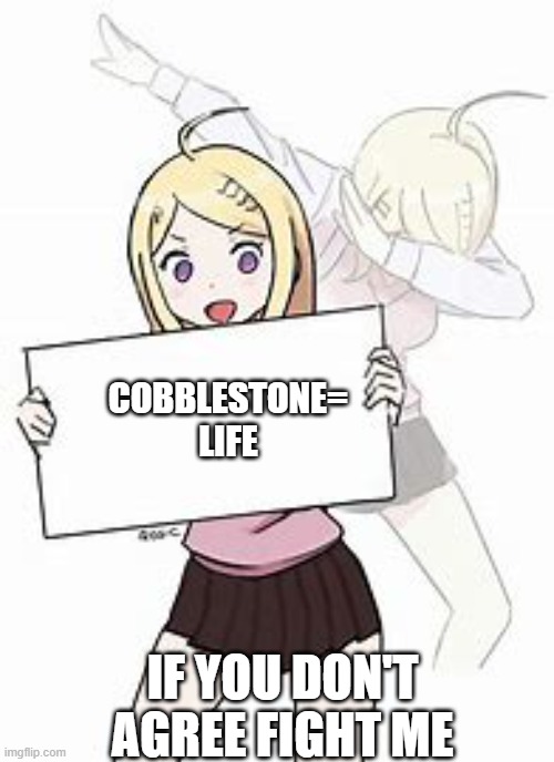 life | COBBLESTONE= LIFE; IF YOU DON'T AGREE FIGHT ME | image tagged in lol so funny | made w/ Imgflip meme maker