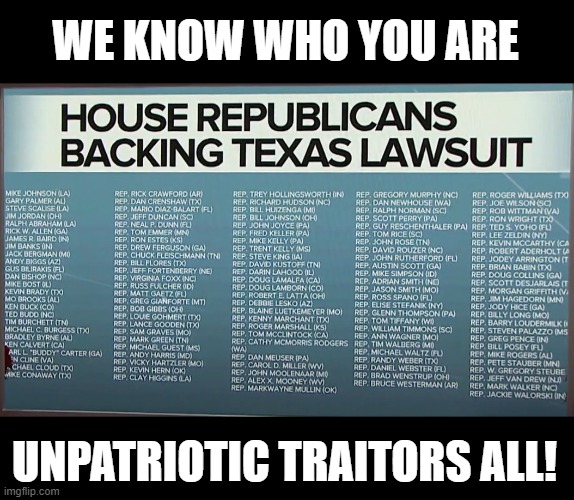 A Corrupt Attempt to Overturn the American Election with a Coup | WE KNOW WHO YOU ARE; UNPATRIOTIC TRAITORS ALL! | image tagged in traitors,treason,unpatriotic,liars,criminal,government corruption | made w/ Imgflip meme maker