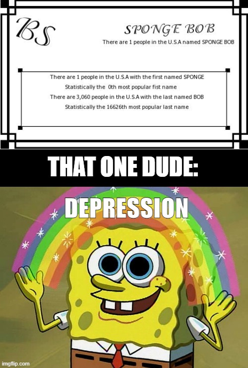 spongebob | THAT ONE DUDE:; DEPRESSION | image tagged in memes,imagination spongebob,spongebob,name meme | made w/ Imgflip meme maker