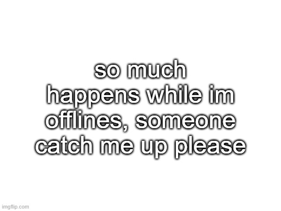 pls | so much happens while im offlines, someone catch me up please | image tagged in blank white template | made w/ Imgflip meme maker