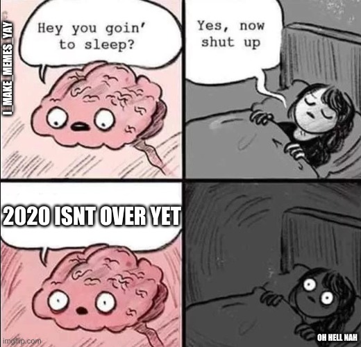 O^O | I_MAKE_MEMES_YAY; 2020 ISNT OVER YET; OH HELL NAH | image tagged in waking up brain | made w/ Imgflip meme maker