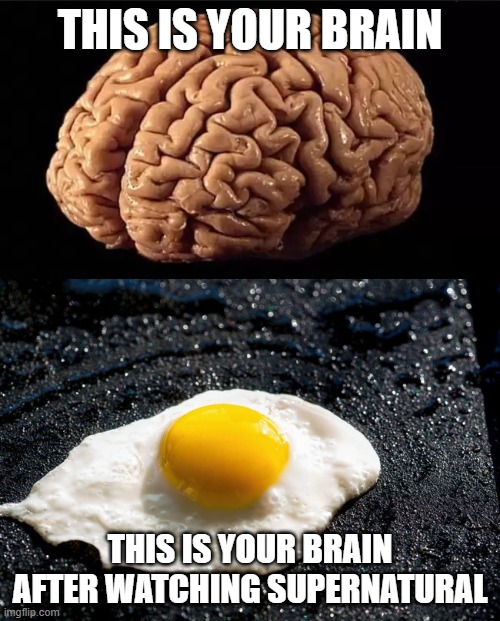 This is your brain |  THIS IS YOUR BRAIN; THIS IS YOUR BRAIN AFTER WATCHING SUPERNATURAL | image tagged in this is your brain | made w/ Imgflip meme maker