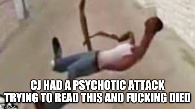 Randomizer CJ | CJ HAD A PSYCHOTIC ATTACK TRYING TO READ THIS AND FUCKING DIED | image tagged in randomizer cj | made w/ Imgflip meme maker