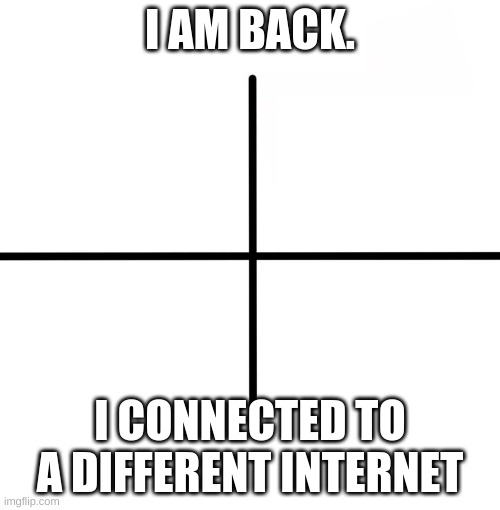 Blank Starter Pack Meme | I AM BACK. I CONNECTED TO A DIFFERENT INTERNET | image tagged in memes,blank starter pack | made w/ Imgflip meme maker
