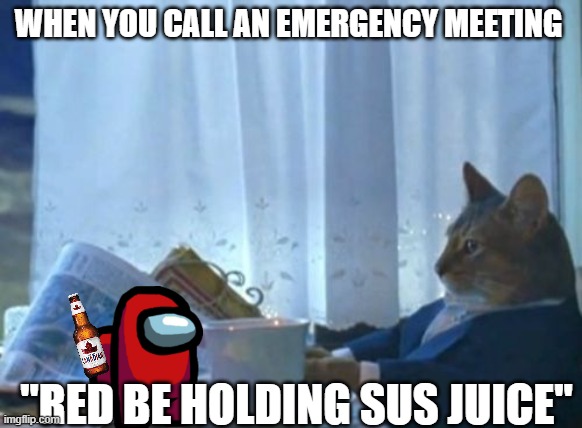 I Should Buy A Boat Cat Meme | WHEN YOU CALL AN EMERGENCY MEETING; "RED BE HOLDING SUS JUICE" | image tagged in memes,i should buy a boat cat | made w/ Imgflip meme maker