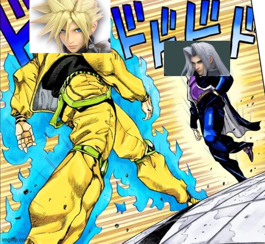 This is what happened in the trailer | image tagged in jojo's walk,super smash bros,final fantasy 7,sephiroth | made w/ Imgflip meme maker