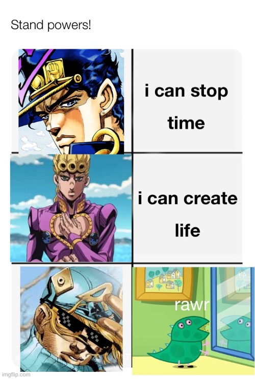 jojo meme | image tagged in jojo's bizarre adventure,no please you don't understand,rawr,peppa pig | made w/ Imgflip meme maker