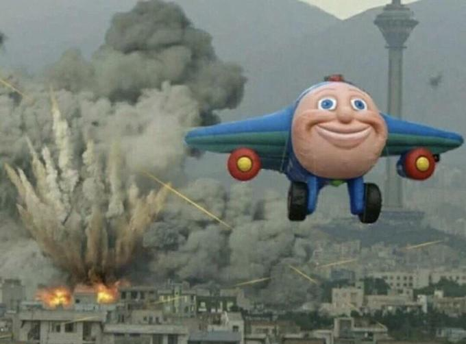 Toy plane bombing city Blank Meme Template