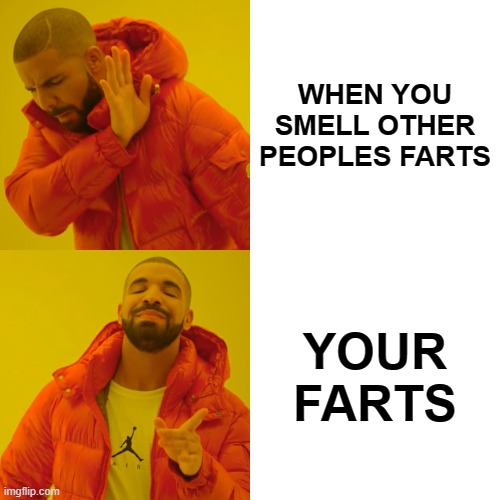 Drake Hotline Bling Meme | WHEN YOU SMELL OTHER PEOPLES FARTS; YOUR FARTS | image tagged in memes,drake hotline bling | made w/ Imgflip meme maker