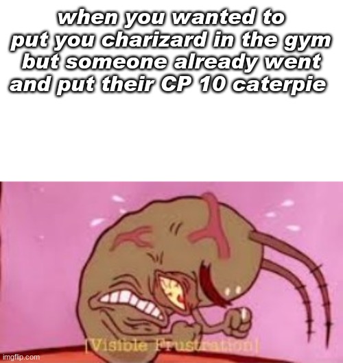 pokemon go meme | when you wanted to put you charizard in the gym but someone already went and put their CP 10 caterpie | image tagged in visible frustration | made w/ Imgflip meme maker
