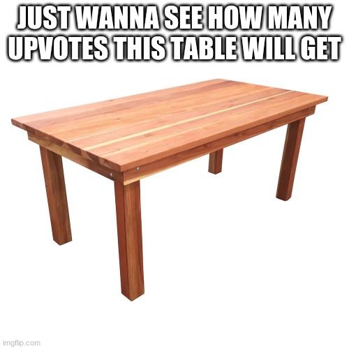 Table | JUST WANNA SEE HOW MANY UPVOTES THIS TABLE WILL GET | image tagged in i am inevitable | made w/ Imgflip meme maker