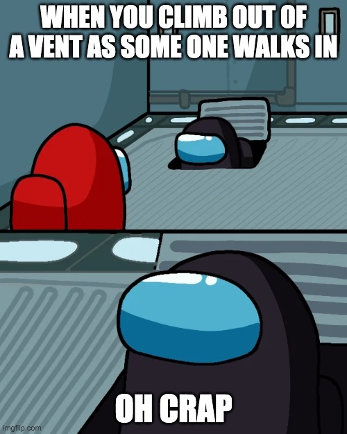 Oops | WHEN YOU CLIMB OUT OF A VENT AS SOME ONE WALKS IN; OH CRAP | image tagged in whoops | made w/ Imgflip meme maker