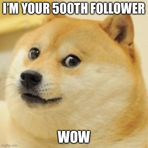 Yay... | I’M YOUR 500TH FOLLOWER; WOW | image tagged in wow doge | made w/ Imgflip meme maker