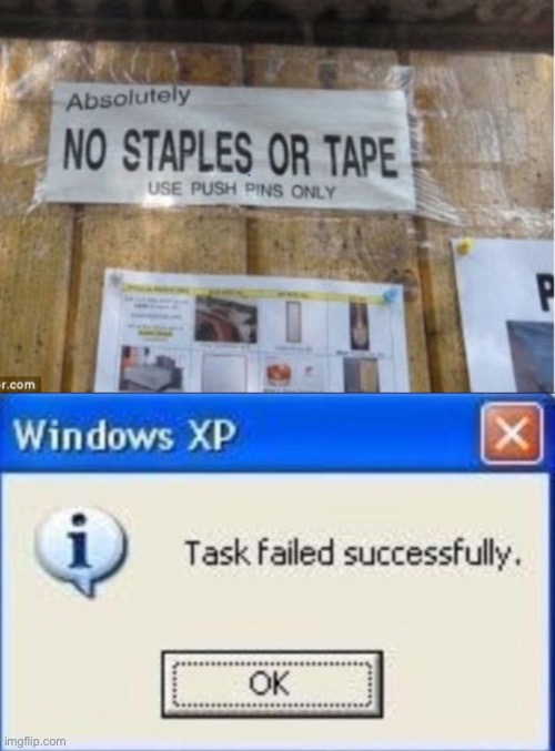 They used tape for these papers... | image tagged in task failed successfully,memes,funny,stupid signs,contradiction,tape | made w/ Imgflip meme maker
