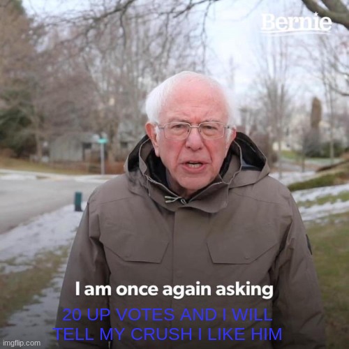 Bernie I Am Once Again Asking For Your Support | 20 UP VOTES AND I WILL TELL MY CRUSH I LIKE HIM | image tagged in memes,bernie i am once again asking for your support | made w/ Imgflip meme maker