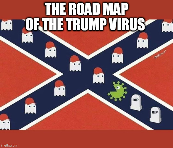 The Trump Virus | THE ROAD MAP OF THE TRUMP VIRUS | image tagged in covid-19,republicans,donald trump,trump supporters,confederate flag | made w/ Imgflip meme maker