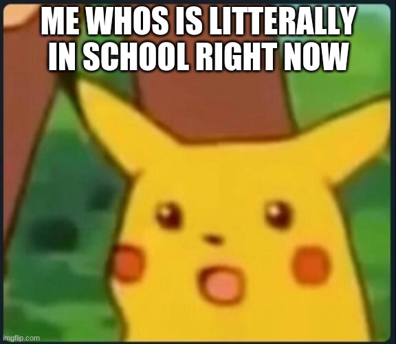 Surprised Pikachu | ME WHOS IS LITTERALLY IN SCHOOL RIGHT NOW | image tagged in surprised pikachu | made w/ Imgflip meme maker