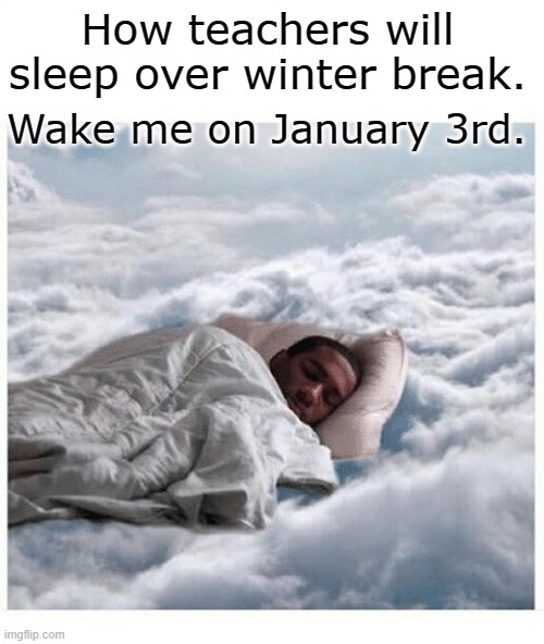 How I sleep knowing | How teachers will sleep over winter break. Wake me on January 3rd. | image tagged in how i sleep knowing | made w/ Imgflip meme maker