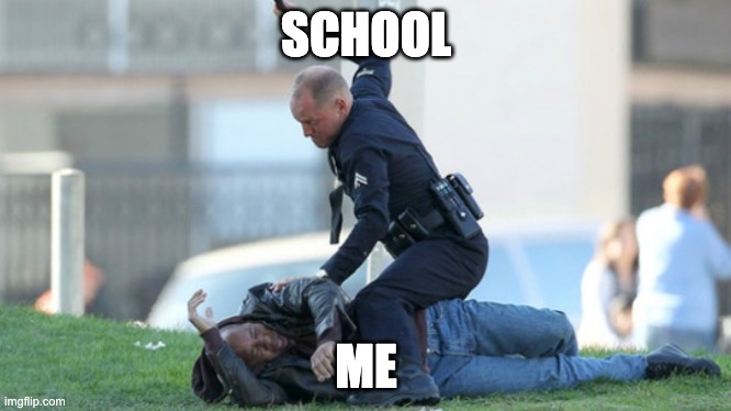 Cop Beating | SCHOOL; ME | image tagged in cop beating | made w/ Imgflip meme maker