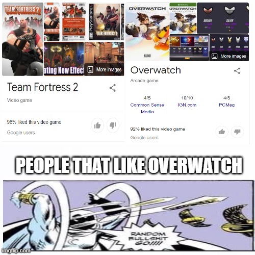 TF2 vs Overwatch | PEOPLE THAT LIKE OVERWATCH | image tagged in tf2,team fortress 2,overwatch,overwatch memes,memes | made w/ Imgflip meme maker