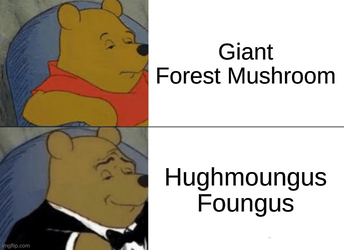 Shrooms | Giant Forest Mushroom; Hughmoungus Foungus | image tagged in memes,tuxedo winnie the pooh | made w/ Imgflip meme maker
